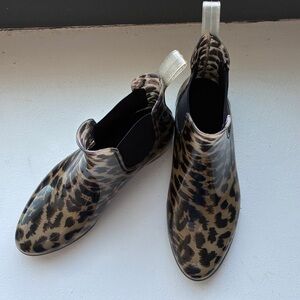 J. Crew Leopard Print Rain Chelsea Boots in Brown and Black